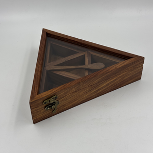 Handmade Triangular Wooden Spice Box | Indian Rosewood Masala Dabba Kitchen Organizer <b>Storage</b> <b>Container</b> with Lid Spoon - Product Image 6