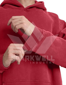 Sweat-shirt à capuche en molleton de coton rouge surdimensionné pour homme, couleur unie, avec poche, coupe classique, pour l'automne - Product Image 3