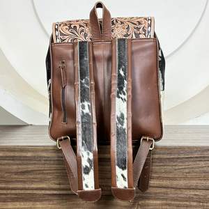 Sac à dos pour femme en cuir véritable, style western, avec gravures florales et détails en fourrure, modèle March Expo, nouveau style, fait main - Product Image 5