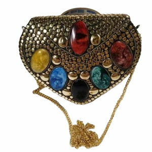 Wholesale FAIZA CRAFT <b>Silver</b>-Plated Mosaic Bohemian Patterns Metal Hardware <b>Clutch</b> Vintage Handmade Mosaic Stone Metal Crafts - Product Image 2