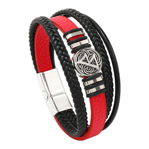 Vintage Multi-layer Braided PU <b>Leather</b> Bangle with Crystal & Rhinestone Compass Charm for Anniversary Gift Unisex A800893 - Product Image 2