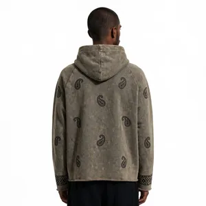 Sweat à capuche marron délavé à l'acide, imprimé faisan et cachemire, en polaire vintage - Product Image 3