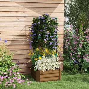 Fioriera Classica in Metallo Zincato 60x60x30 cm, Vaso Rialzato da Giardino 2L con Gabbia per Pomodori per Piante Rampicanti, Marrone - Product Image 2