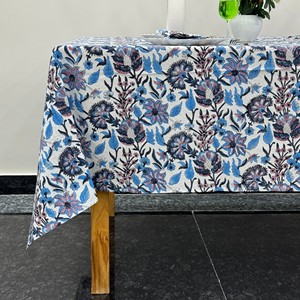 Nappe en coton tissée unie de style luxueux, imperméable et lavable, jaune et bleue, personnalisable pour fêtes et repas en extérieur - Product Image 1