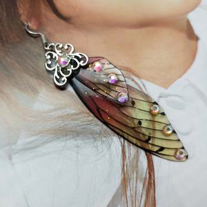 Pendientes de moda con alas de cicada y diamantes de imitación brillantes, de plástico y aleación de zinc, con brillo rosa a crema. - Product Image 6