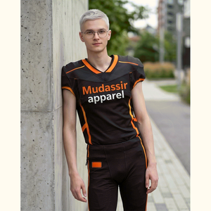 Maillot de football américain pour homme Mudassir Apparel, noir et orange, sans manches, col en V, respirant, ajusté, en mesh - Product Image 3