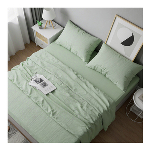 New Stock Arrival Excellent Quality 90 GSM Fabric Density Solid Pattern Type 4 Pcs Polyester Bedsheet Set for Home Usage - Product Image 1