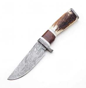 Cuchillo utilitario de acero de Damasco hecho a mano con mango de cuerno de ciervo natural y palisandro, herramienta artesanal - Product Image 5