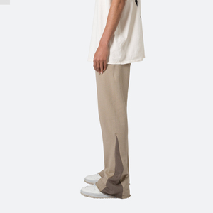 2026 High Casual Flared Sweatpants Men's Beige Spliced Straight Leg Pants <b>Elastic</b> <b>Waist</b> Breathable Cotton Blend Casual <b>Trousers</b> - Product Image 5