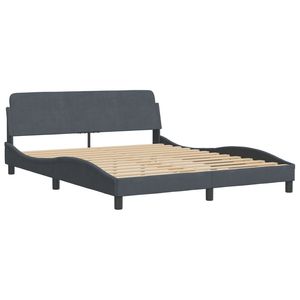 Cadre de lit en métal gris foncé, taille Queen, en bois de pin massif avec revêtement en contreplaqué - Product Image 2