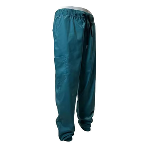 Pantalon de travail médical unisexe, couleur turquoise, polyester tissé, taille élastique avec cordon de serrage, poche, uniforme médical - Product Image 2