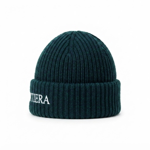 Gorro de Punto Acanalado Verde Oscuro Personalizado, Gorro de Invierno Cálido con Puño y Logotipo Bordado - Product Image 2
