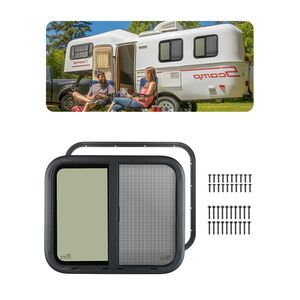 Finestra scorrevole oscurata per camper 60 cm L x 50 cm A, spessore 4 cm, orizzontale, con zanzariera e anello di fissaggio per roulotte - Product Image 1