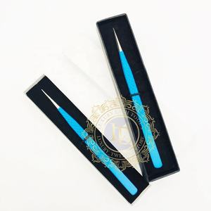 Grande pince à épiler d'extension de cils en acier inoxydable à motif de diamant revêtement en poudre bleu mat pince à épiler à pointe argentée - Product Image 5