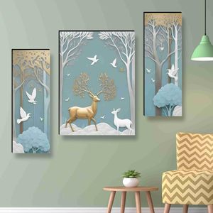 Ensemble de sculptures murales rondes en métal géométrique moderne avec des cerfs et des oiseaux en tons or et blanc pour la décoration du salon - Product Image 2