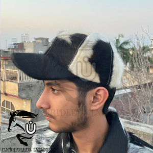 Gorra de Cuero Vacuno con Pelo Natural Negro y Blanco de Primera Calidad Unisex 2026 - Product Image 1