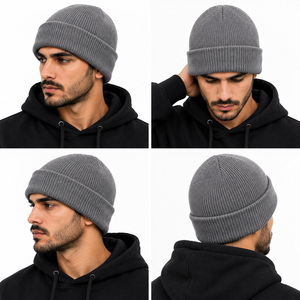 Gorro de Punto Gris Unisex, 100% Acrílico, con Borde, Color Sólido, Casual, Cálido para Invierno, para Adultos, Talla 56-58CM - Product Image 4