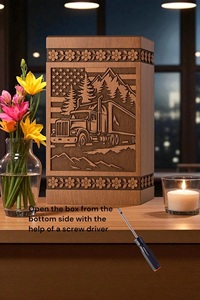 Handmade Rosewood Urn Box Truck American Flag Personalized <b>Memorial</b> <b>Gift</b>-Durable Eco-Friendly 220 Cubic Inch Wooden Cremation - Product Image 5