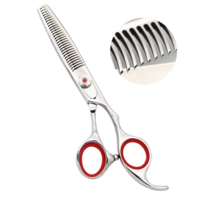 Ciseaux à effiler professionnels Harbor Industry 6,5 pouces avec poignée rouge en acier inoxydable pour coiffeur et salon - Product Image 2