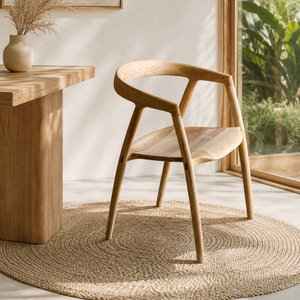 Chaise de salle à manger scandinave en bois massif, design moderne à dossier rond, chaise d'appoint stable pour l'intérieur, pour l'ameublement de la maison - Product Image 1