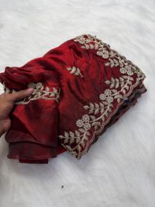 Indian Ethnic Beautiful and Elegant <b>Saree</b> with Embroidery Work for Partywear and Wedding Occasion for Women Fancy Trendy Outfit - Product Image 2