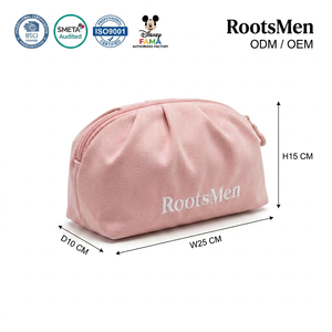 Bolsa de Cosméticos RootsMen Rosa de Poliéster, Tamaño Mediano, Cierre de Cremallera, Portátil, con Patrón de Letras, Estilo Simple - Product Image 1