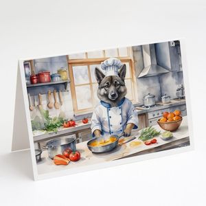 Norwegian Elkhound the Chef Whimsical A7 Cartes de vœux vierges Pack de 8 avec enveloppes 5x7 Note Size - Product Image 1