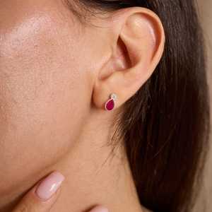 ต่างหูรูปหยดน้ำทับทิม เงินแท้ 925 ชุบทอง 14K ต่างหูแบบติดหูสำหรับผู้หญิง ของขวัญเครื่องประดับประจำเดือนกรกฎาคม - Product Image 4