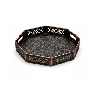 Bandeja de Servir Octogonal de Metal con Asas con Acabado Pintado de Patrón Sólido, Elegante, Ecológica, Hecha a Mano, Moderna, Apta para Lavavajillas - Product Image 1