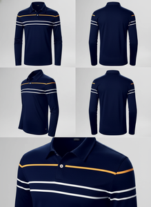 Polo a Rayas de Manga Larga para Hombre, Camiseta Casual con Cuello para Golf y Rugby, Top con Botones para Otoño e Invierno - Product Image 2