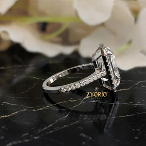 925 <b>Silver</b> <b>Emerald</b> Cut Lab Grown Diamond Halo Engagement <b>Ring</b> for Women Elegant Pave Bridal <b>Ring</b> - Product Image 3