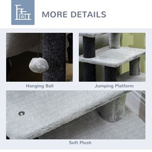 Scaletta per Gatti a 3/4 Gradini Regolabile in Altezza con Tiragraffi, Giocattolo a Sfera per Cuccia, Divano e Sofà, Albero per Gatti e Tiragraffi Grigio - Product Image 6