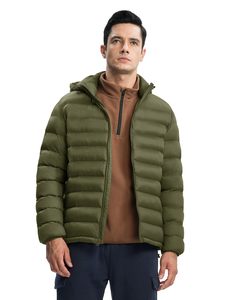 Men's Casual Solid Lightweight <b>Fleece</b> <b>Lined</b> 100% Polyester Hooded Puffer <b>Jacket</b> Windproof Insulated Winter Coat Zip-Up Front - Product Image 2