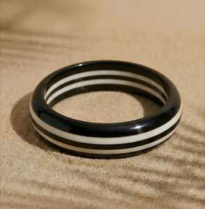 MN Exports Classic Acrylic <b>Resin</b> Bangle Bracelet Black with White Stripes Unisex Fashion Islamic Gift Jewelry - Product Image 4