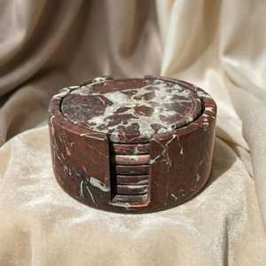 Six-Piece <b>Marble</b> <b>Coasters</b> Carved Stone Drink Set Waterproof Elegant Home & Coffee Table Accessories for Villa Indoor Use - Product Image 5