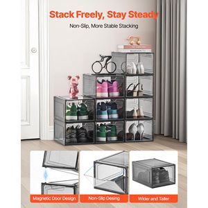 Set di 9 Scatole Trasparenti in Plastica per Conservazione Sneaker, Organizzatori Impilabili per Scarpe con Porta Magnetica, Misura 13, Adatte per Clienti USA - Product Image 2