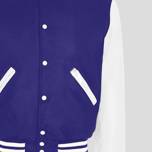 เสื้อแจ็คเก็ตวาร์ซิตี้สีม่วงขาว Sigma แบบสั่งทำพิเศษ พร้อมตัวอักษรสมาคม  แบบ Letterman Bomber  สำหรับพี่น้องในสมาคม  ลายปักแบบ Collegiate  ทำจากผ้าขนสัตว์ 100% - Product Image 3