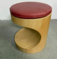Tabouret en bois courbé avec coussin en cuir rouge, siège rond, repose-pieds moderne en forme de C, tabouret de bar, mobilier directement de l'usine