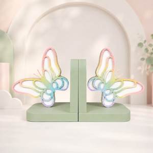 Juego de 2 sujetalibros de metal con diseño de mariposa dorada, decorativos para estantería, hogar u oficina. - Product Image 1