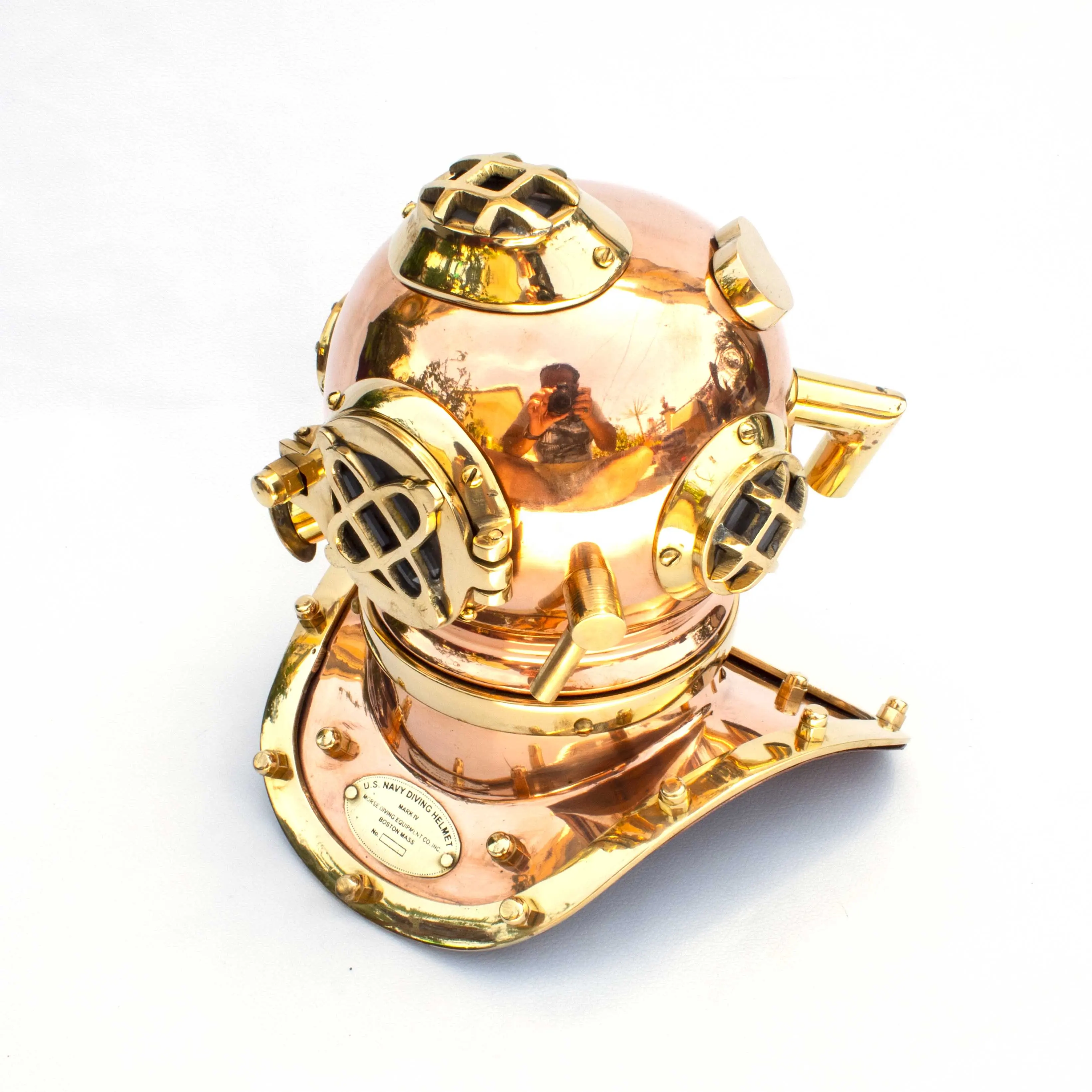 Copper Mark V diving helmets Antique Finish Marine Nautical Dive Diving Helmet with Wooden Base 10"
