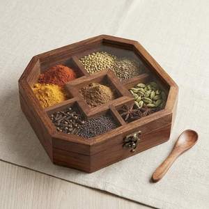 Natural Wooden Spice <b>Box</b> Multipurpose Wooden Spice Storage <b>Box</b> with Sectioned Interior for Masala <b>Herbs</b> Seasonings Kitchen spice - Product Image 5