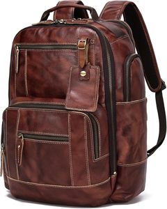 Vintage Cow Leather Women <b>Backpack</b> <b>Large</b> Capacity Laptop Travel Bag Zipper School Hiking Daypack - Product Image 2