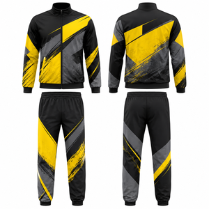 Conjunto Deportivo para Hombre, Negro y Amarillo, con Diseño Geométrico, Cierre Completo, de Secado Rápido, en Poliéster, para Otoño, con Bolsillos Laterales - Product Image 1