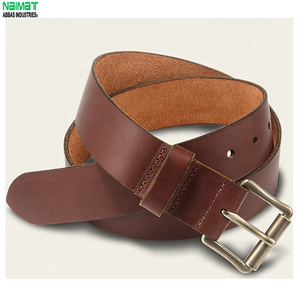 Cinturón de Cuero Genuino para Hombre, Estilo Casual, de Piel de Vaca, Color Marrón Sólido, Hebilla Plateada Rectangular, Resistente, para las Dos Estaciones, NAIMAT ABBAS - Product Image 1