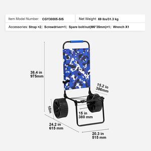 Chariot de plage pliable 15,4'' x 15,7'' avec grande plateforme de chargement de 69 lb et roues solides en PE de 10'', idéal pour le camping - Product Image 4