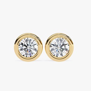 Pendientes de Diamante Cultivado en Laboratorio con Bisel Redondo de 1 Quilate, Oro Amarillo de 14K, Joyería Minimalista para Boda, Regalo para Mujer - Product Image 3