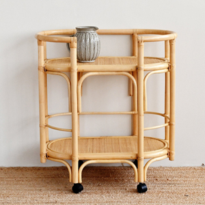 Best selling rattan barcart food trolleys high quality cane trolley mobile storage cart with wheels - Product Image 3