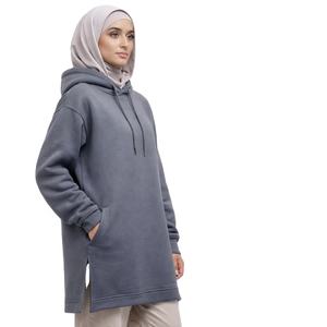 DEMAIR SPORTS Sudadera con capucha larga con abertura lateral y cobertura de cadera, modesta, para hijab, islámica/musulmana, de invierno, tejida, 100% poliéster, informal - Product Image 1