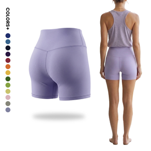Shorts de yoga et d'entraînement OEM taille mi-haute en Spandex/Polyester, haute élasticité, respirants, séchage rapide, style simple, motif uni, pour la gym - Product Image 1