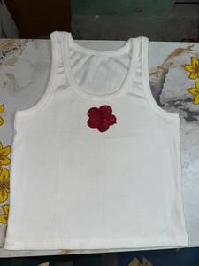 <b>White</b> Ribbed Baby Tank Top Beaded Flower Embroidery <b>Vest</b> Knit <b>Bodysuit</b> for Girls - Product Image 5